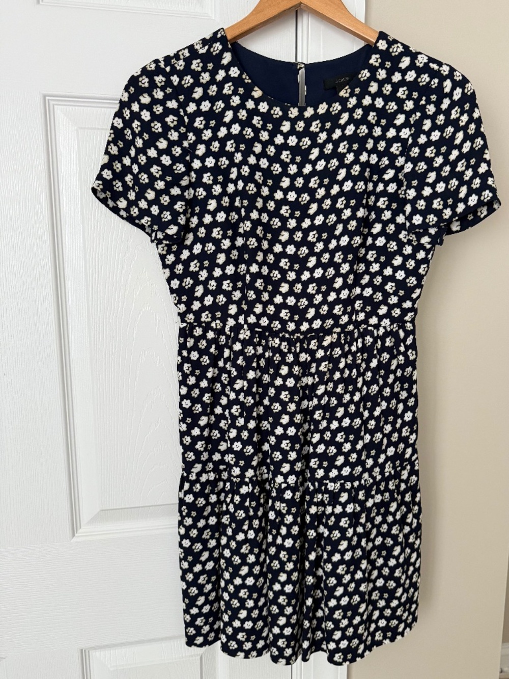 J. Crew dark navy dress with white floral motif, Women size 2P